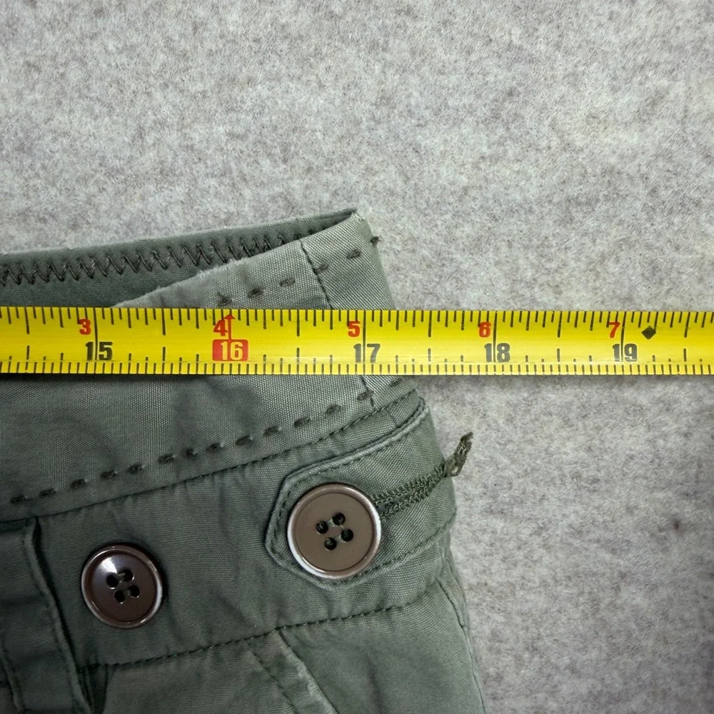 Sitwell Olive Green Low Rise Wide Leg Cotton Trousers Button Waist Size 12